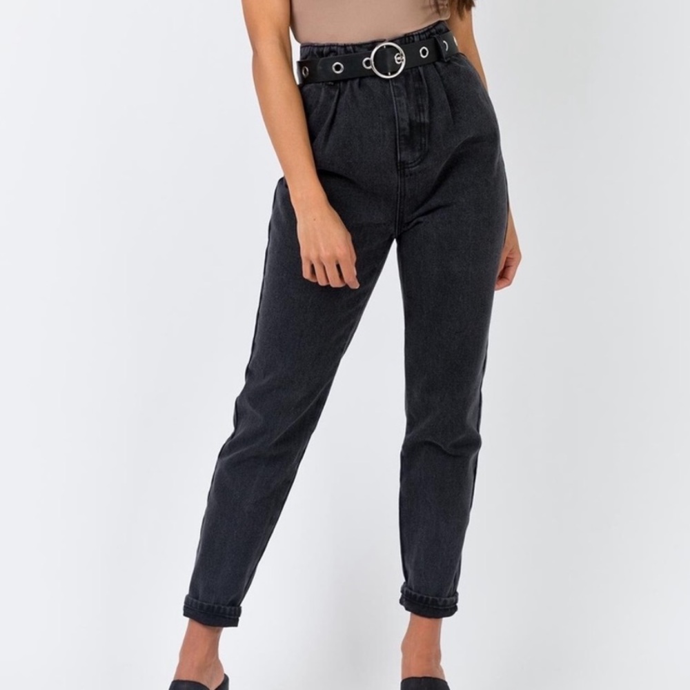 NWT Princess Polly Omarion High Rise Black Denim Mom Jeans